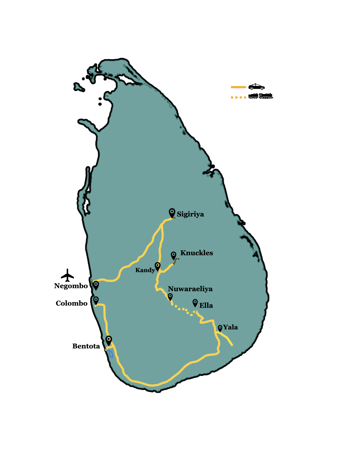 Sri Lanka Abenteuer Route Karte