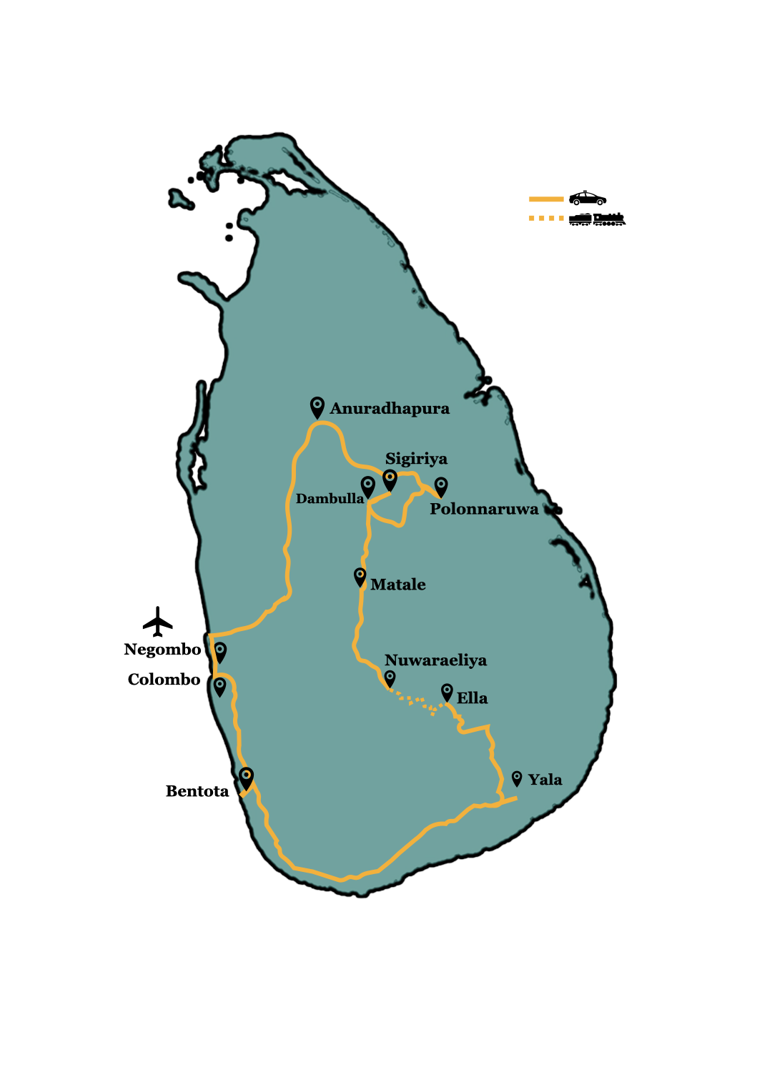 Sri Lanka Tour Route Map