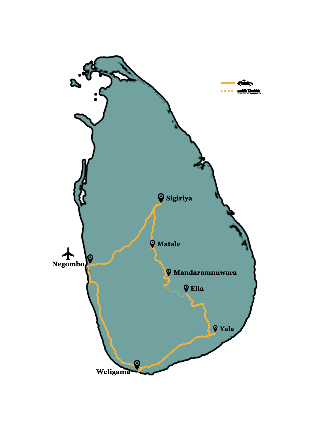 Sri Lanka Tour Route Map