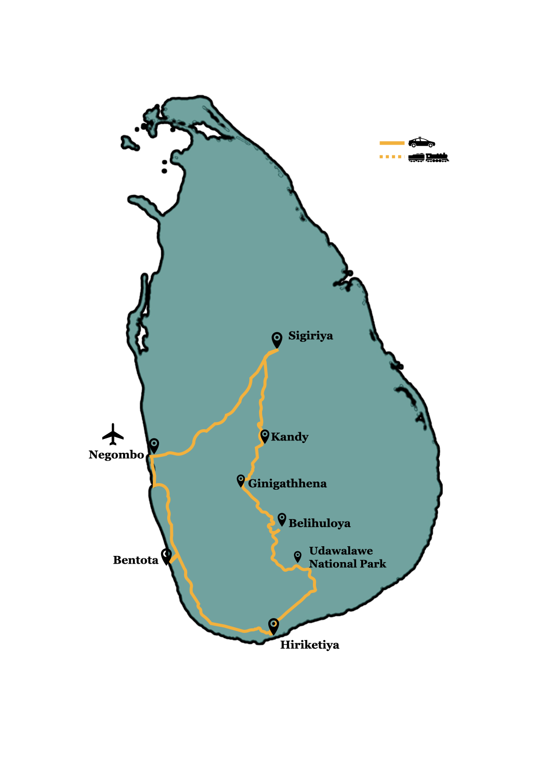 Sri Lanka Tour Route Map