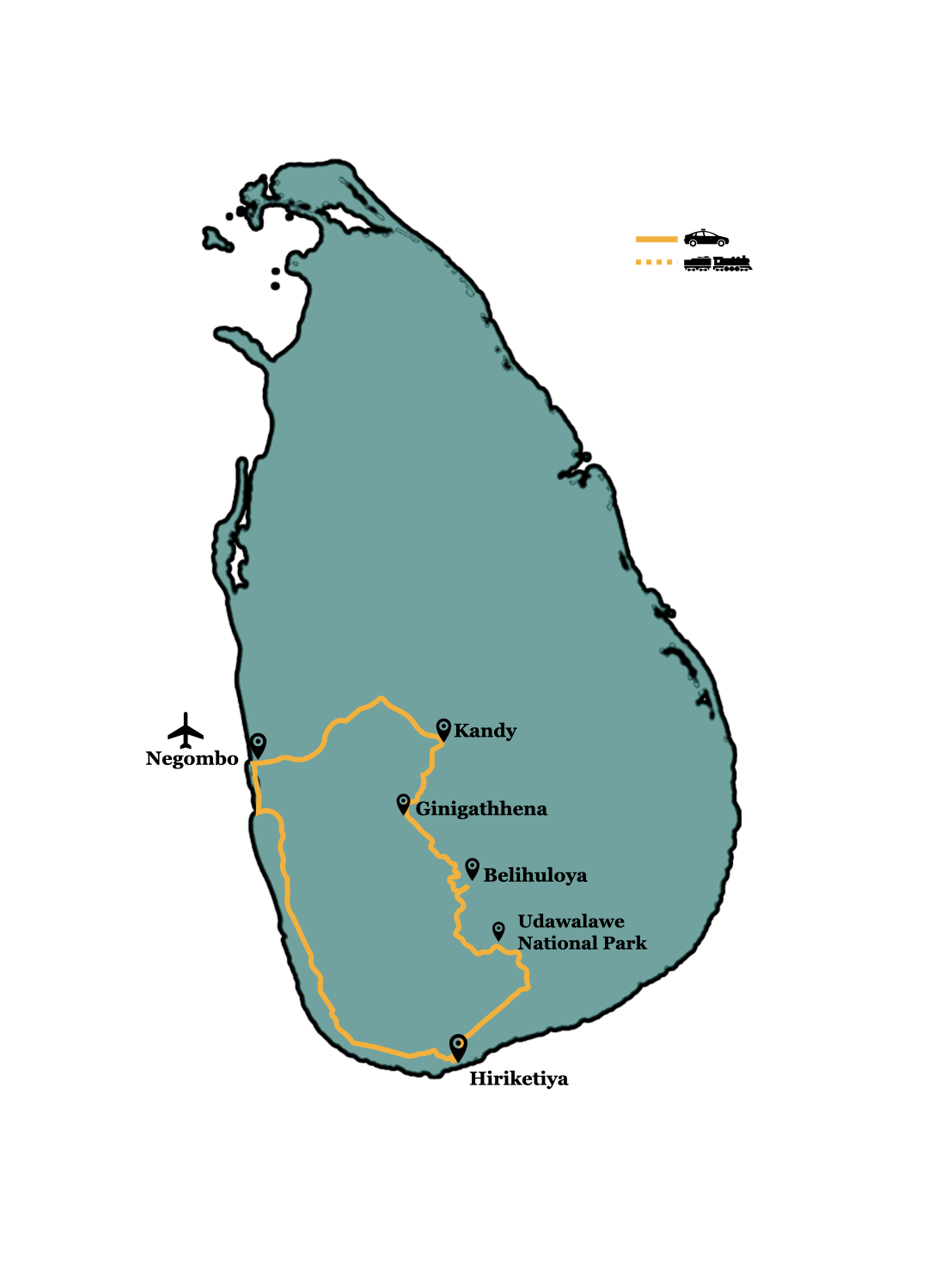 Sri Lanka Reiseroute Karte